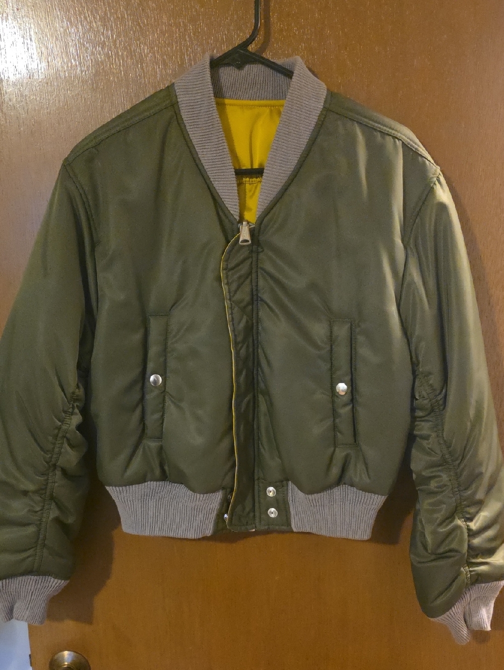 Diesel Olive Green Bomber Jacket with Grey Trim and Yellow Lining